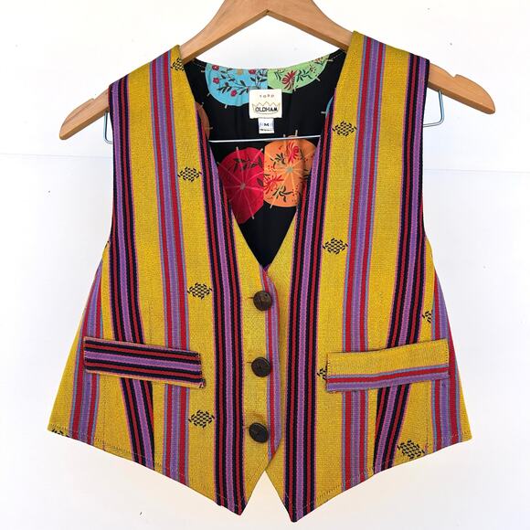 Vintage Todd Oldham Wool Striped Umbrella Cropped Vest 1990s Yellow Medium - Picture 2 of 9